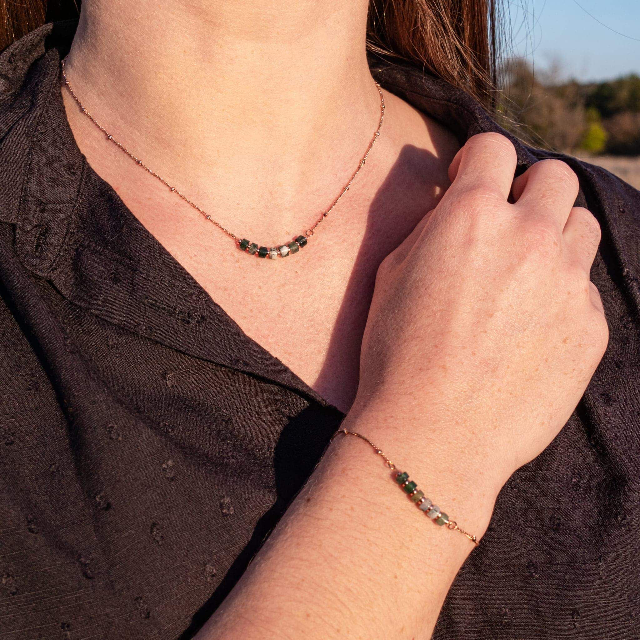 Collier PIANA en pierres Agate Aquatique - SLOYA